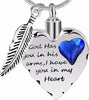 Silver Heart Feather with Cubic Zirconia Cremation Pendant Memorial Necklace