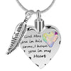 Silver Heart Feather with Cubic Zirconia Cremation Pendant Memorial Necklace