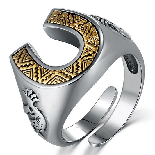 925 Sterling Silver Horseshoe Steampunk Ring for Luck - Innovato Store