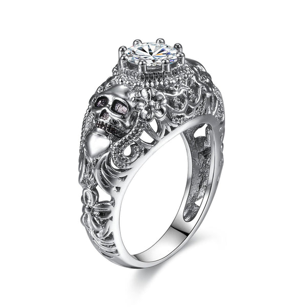 Silver Skull Cubic Zirconia Punk Style Engagement Ring