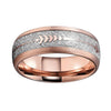Silver Meteorite Inlay with Gold Plated Arrow and Brushed Rose Tone Tungsten Dome Shape Ring