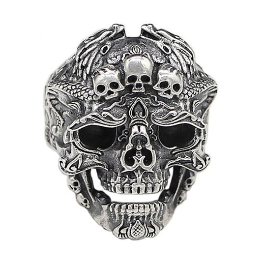 Adjustable 925 Sterling Silver Gothic Skull Rings for Men