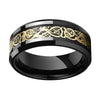 Gold Plated Dragon Inlay on Black Tungsten Carbon Fiber Wedding Ring - Innovato Store