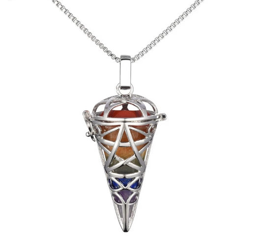 Chakra Crystal Stones Hexagonal Silver Locket Pendant Necklace