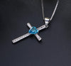 925 Sterling Silver Cross with Sky Blue Cubic Zirconia Pendant Necklace