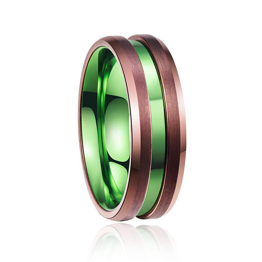 Go Green Color Tungsten Carbide with Copper Color Coated Brushed Matte Surface Wedding Ring - Innovato Store