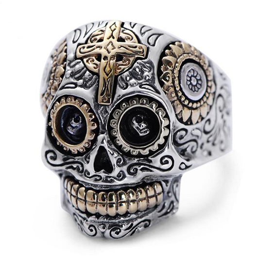 925 Sterling Silver and Gold Vintage Skull Ring for Men and Women