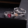 Skeleton, Skull, Flower and Crystal Heart Punk Ring Set