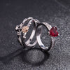 Skeleton, Skull, Flower and Crystal Heart Punk Ring Set