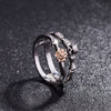 Skeleton, Skull, Flower and Crystal Heart Punk Ring Set