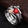 Skeleton, Skull, Flower and Crystal Heart Punk Ring Set