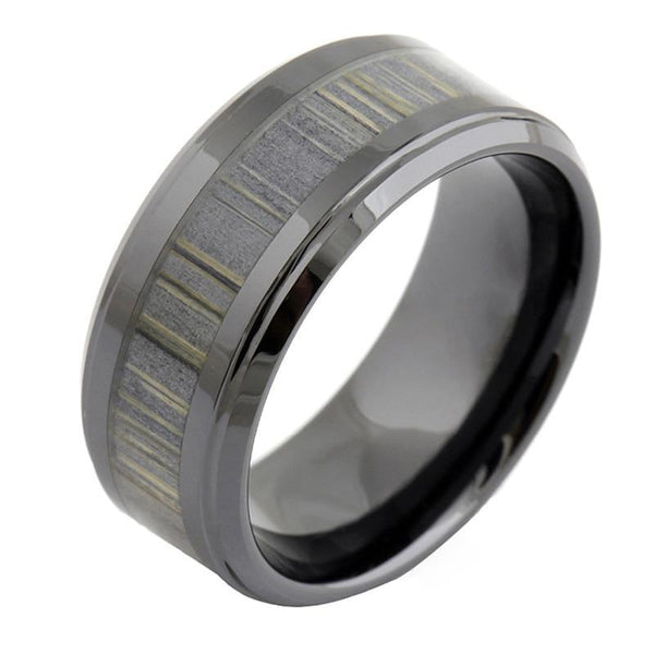 9mm Men's Vintage Ceramic Zebra Wood Inlay Wedding Ring - Innovato Store