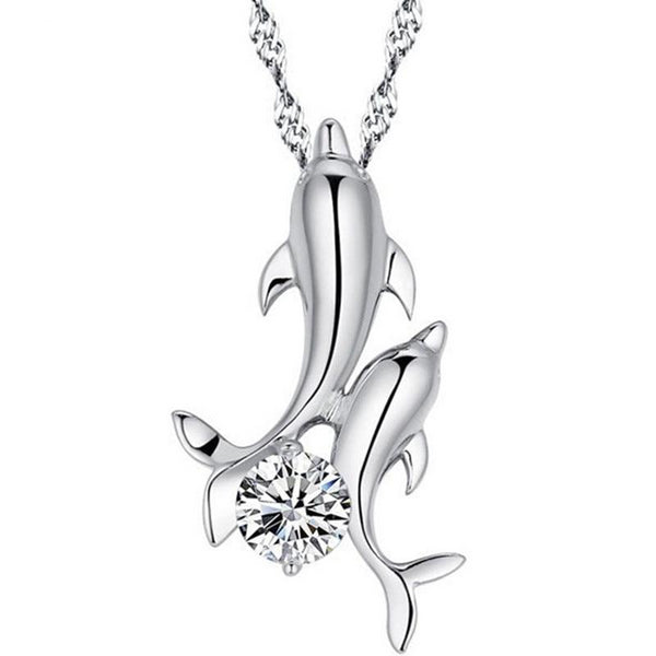 Double Dolphin Rhinestone Pendant Necklace Women’s Jewelry - Innovato Store