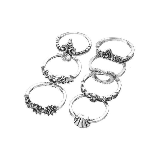 Classic Bohemian Style Antique Silver Accented Knuckle Midi Women’s Rings Set - Innovato Store