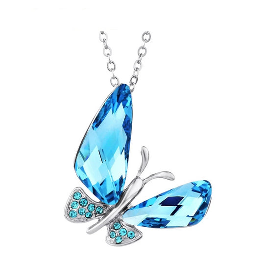 Sky Blue Austrian Crystal Elegant Butterfly Pendant Necklace
