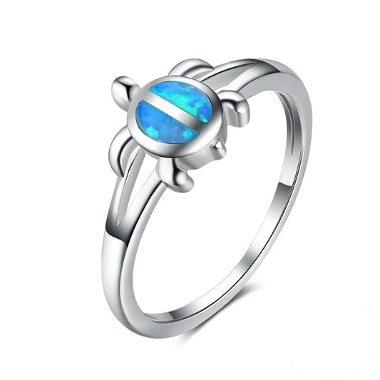 Blue Opal Sea Turtle Silver Plated Ring for Women - Innovato Store