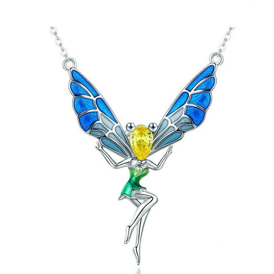 925 Sterling Silver Butterfly Fairy Pendant Necklace