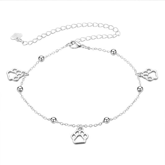 Rose Gold and Silver Dog Paw Ankle Bracelet Foot Jewelry for Women