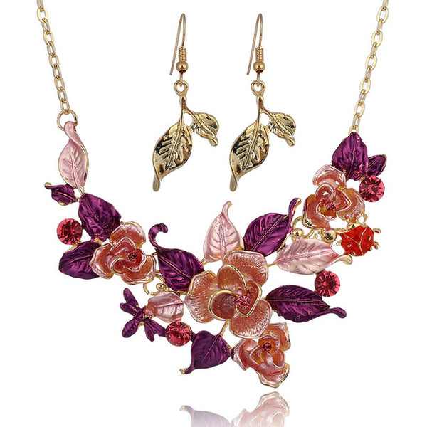 Flora and Fauna Fashion Necklace & Earrings Jewelry Set