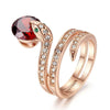 Rose Gold Plated Snake Ring for Women with Clear Zircons Inlay Green Zircons as Eyes and Big Red Zircon