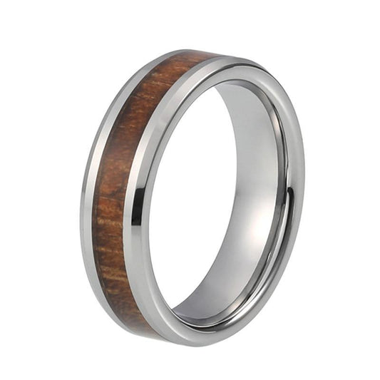 6mm Silver Coated Tungsten Carbide with Wood Inlay Wedding Ring - Innovato Store