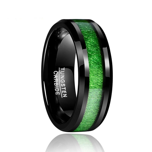 8mm Black Polished Tungsten Carbide with a Green Inlay Wedding Ring - Innovato Store