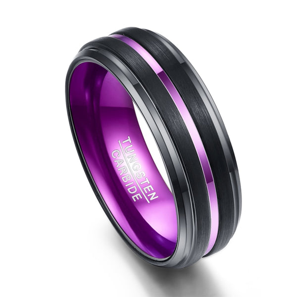 Galvanized Purple Color coated Tungsten Carbide with Black Brushed Matte Wedding Rings - Innovato Store