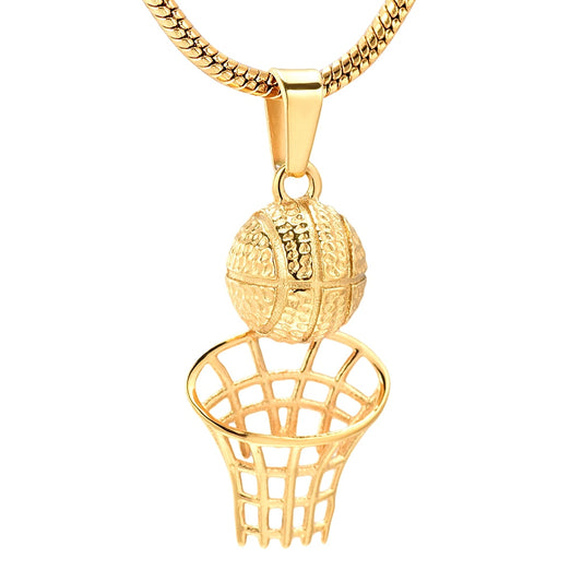 Golden Basketball Hoop Cremation Ash Urn Pendant Memorial Necklace