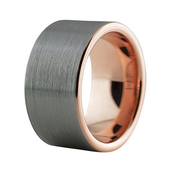 12mm Rose Tone Tungsten Carbide with Brushed Matte Surface Pipe Cut Ring - Innovato Store