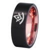 8mm Tungsten Carbide Black Plated Past Master Masonic Unisex Wedding Band with Wine Red Toned Interior - Innovato Store