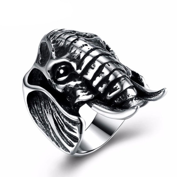 Elephant Head Silver Tone Titanium Steel Gothic Biker Ring - Innovato Store
