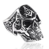 Silver Coated Stainless Steel Skull Head Masonic Ring
