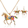 Enamel Horse Necklace & Earrings Gold Plated Jewelry Set