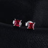 Square Red Ruby 925 Sterling Silver Stud Earrings