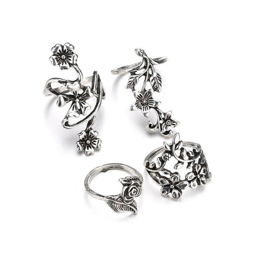 40mm Vintage Bohemian Antique Silver Toned Women’s Flower Ring Set - Innovato Store