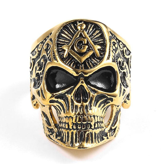 Full Skull Head with Masonic Symbol Punk Ring - Innovato Store