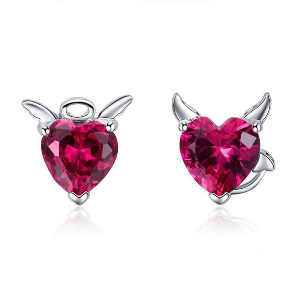 925 Sterling Silver Angel and Demon Heart Stud Earrings