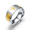 Pious Titanium 8mm Silver and Gold Toned Men’s Christian Jesus Cross Wedding Band