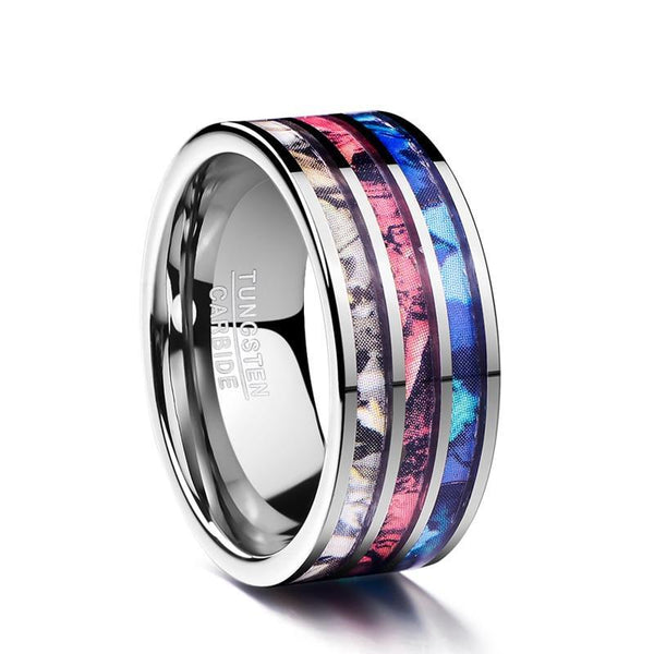 Three-in-One Opal Inlay with Silver Plated Tungsten Carbide Fashion Ring
