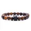 8mm Tiger Eye, Natural Stone Beads & Crown with Micro-inlaid Cubic Zirconia Beaded Bracelet