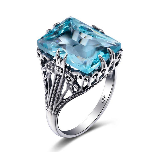 925 Sterling Silver with Square Blue Aquamarine Cubic Zirconia Stone Women’s Wedding and Engagement Ring - Innovato Store