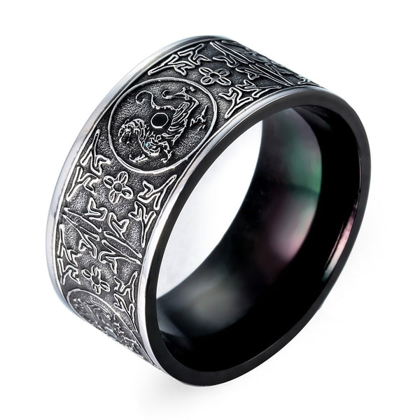 10mm Black and Silver Tone Stainless Steel Men’s Patron Saint Viking Wedding Band - Innovato Store