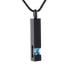 Black Plated Stainless Steel Bar with Crystal Pendant Memorial Necklace