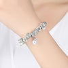 Silver with Dangling Pearl Beaded Bracelet with Heart, Clover and Butterfly