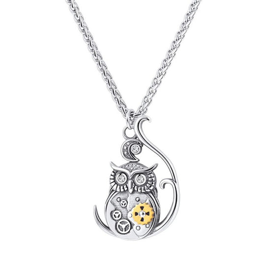 Steampunk Owl Pendant Necklace Mechanical Gear