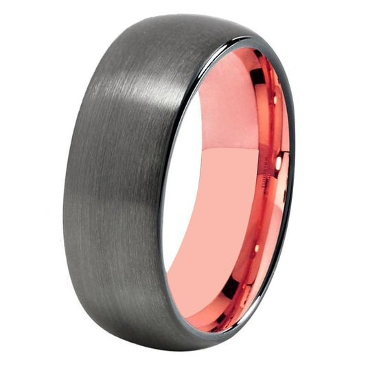 Brushed Matte Silver & Rose Gold Dome Shaped Tungsten Carbide Wedding Band 8,6,4mm