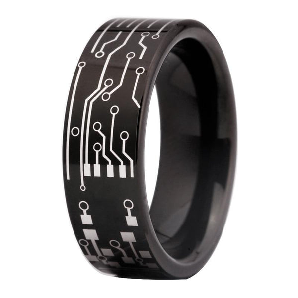 Circuit Board Design Black Tungsten Carbide Wedding Band