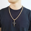 Black & Gold Lord's Prayer Cross Pendant with Byzantine Link Chain Necklace