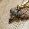 Black & Gold Lord's Prayer Cross Pendant with Byzantine Link Chain Necklace