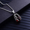 Silver Dragon Claw Holding Red Stone Pendant Necklace